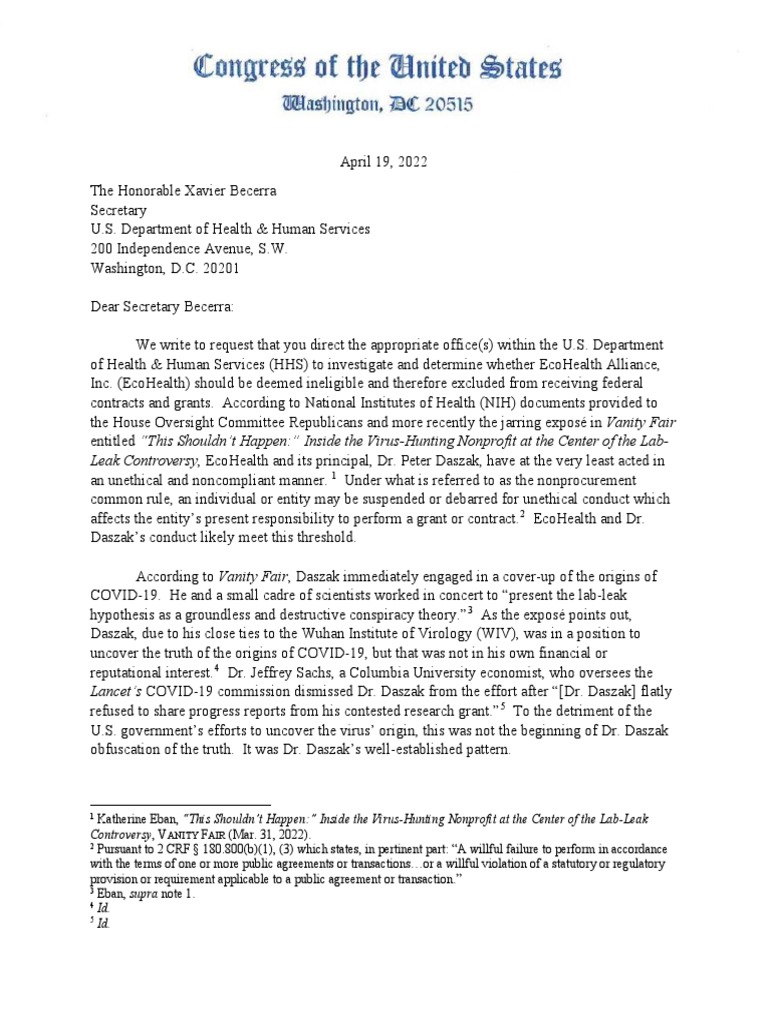 Letter To Secretary Becerra | PDF | National Institutes Of Health