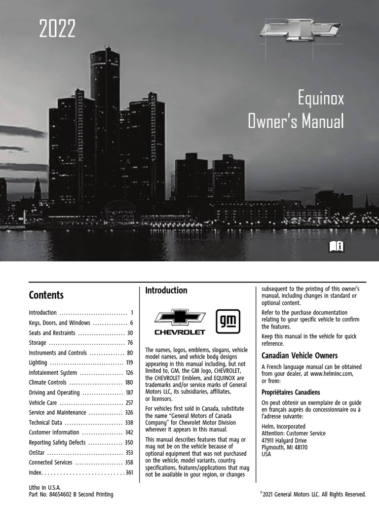 2022 Chevrolet Equinox Owner's Manual – Genuine OEM User Guide Book (Paper)