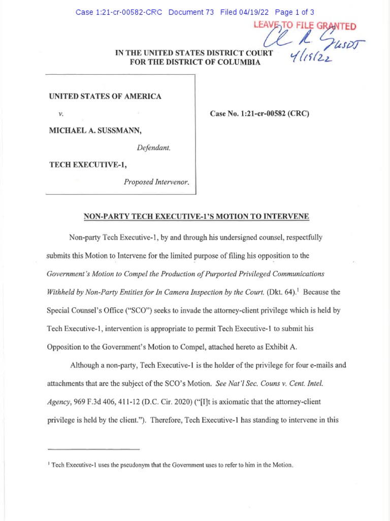 Tech Executive-1 Privilege Defense Motion | PDF | United States Law ...