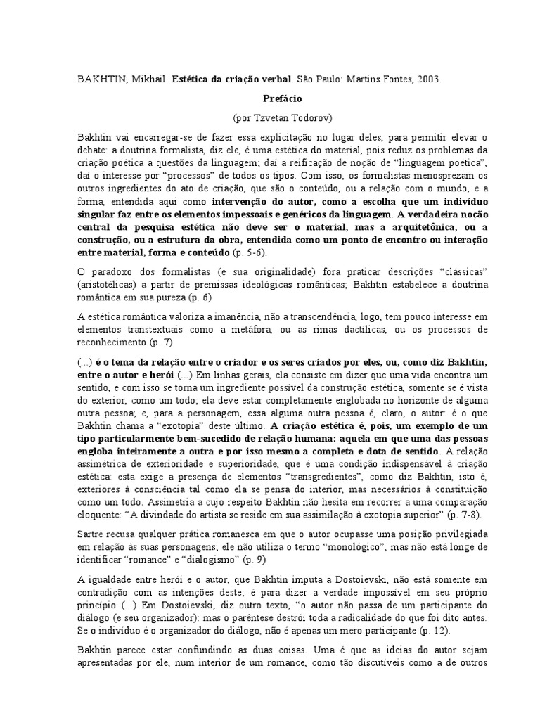 Estética da Criação Verbal de Bakhtin | PDF | Verdade | Crítica