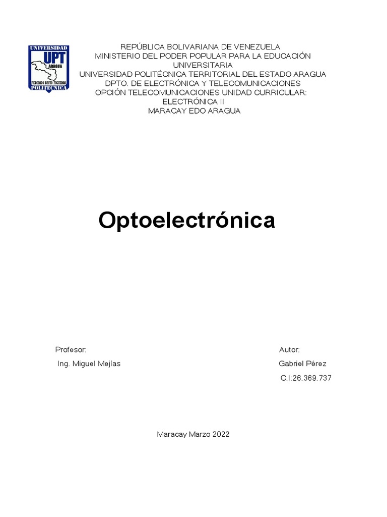 Trabajo Gabriel Optoelectronica PDF Diodo emisor de luz Espectro electromagnético