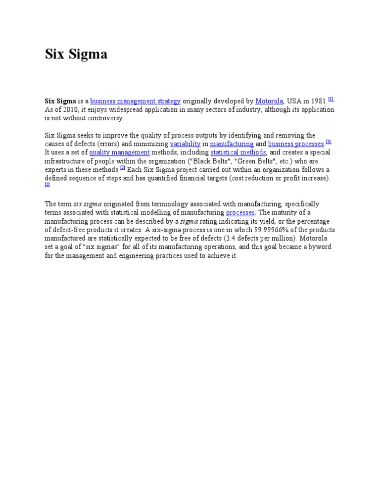 Understanding Six Sigma Methodology | PDF