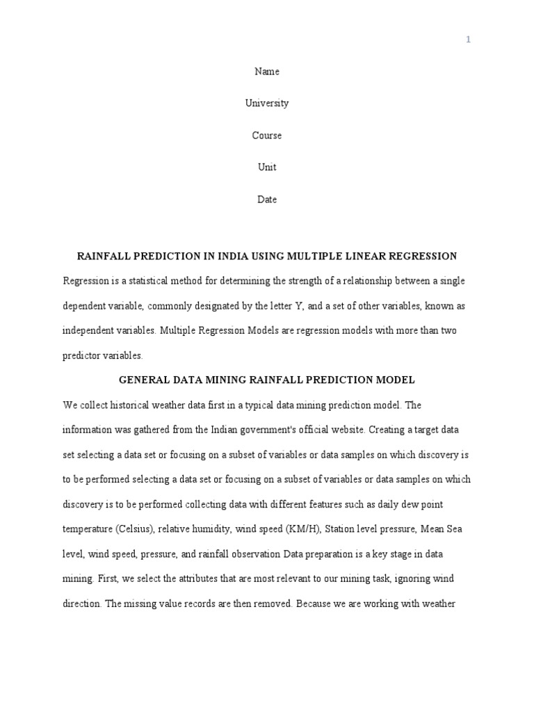 Rainfall Prediction in India Using Regression | PDF | Regression ...