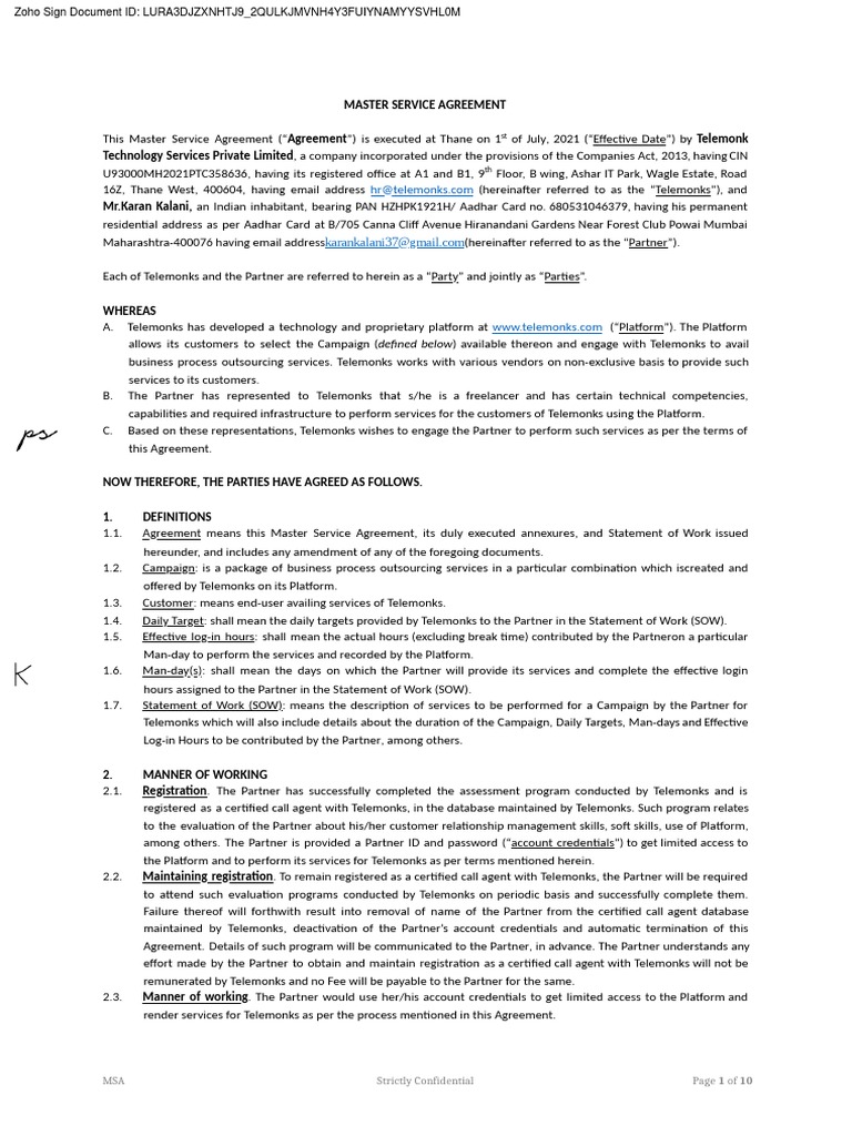 Master Service Agreement Overview | PDF | Legal Remedy | Damages