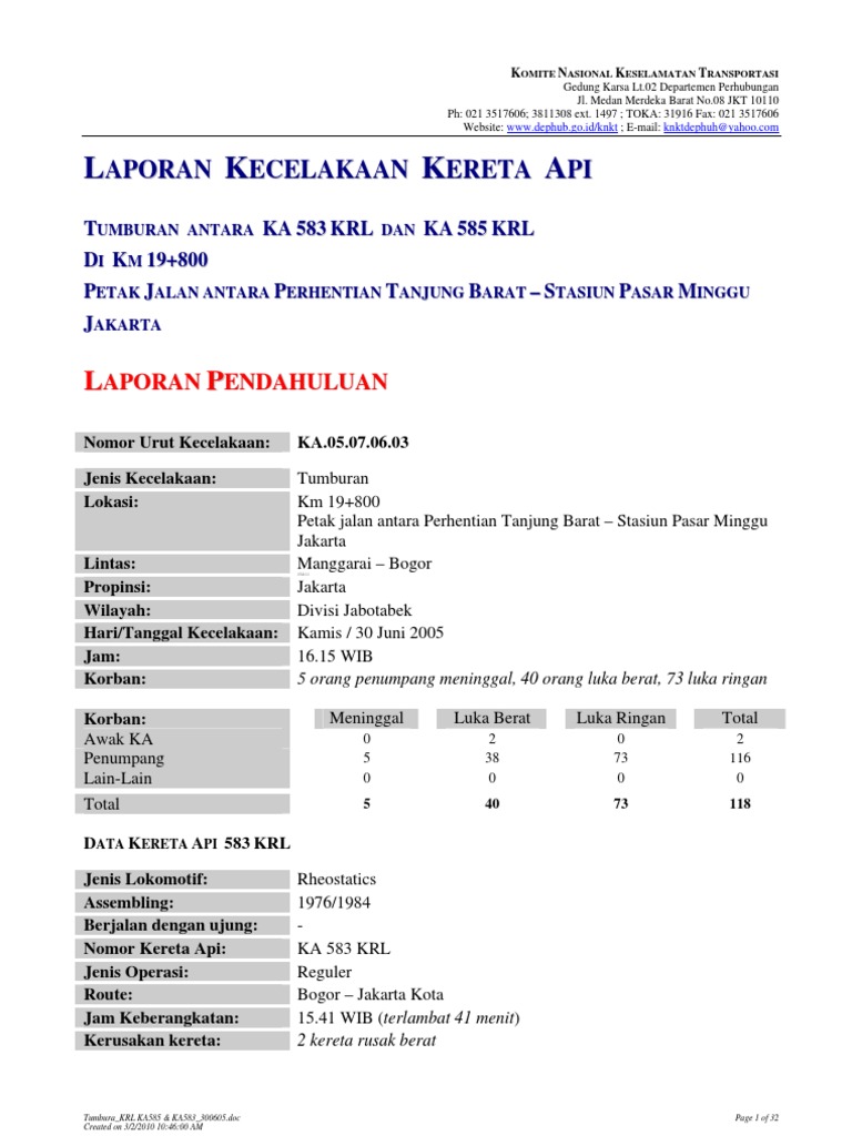Contoh Laporan Kecelakaan | PDF