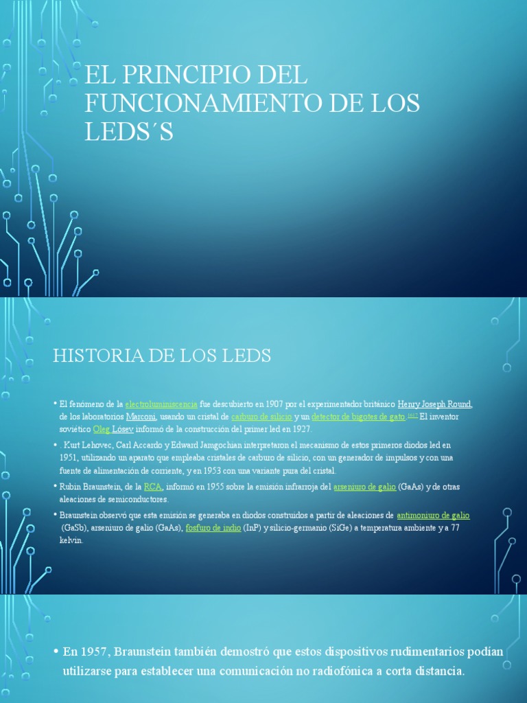 Historia y Funcionamiento de LEDs | PDF | Diodo emisor de luz | Diodo