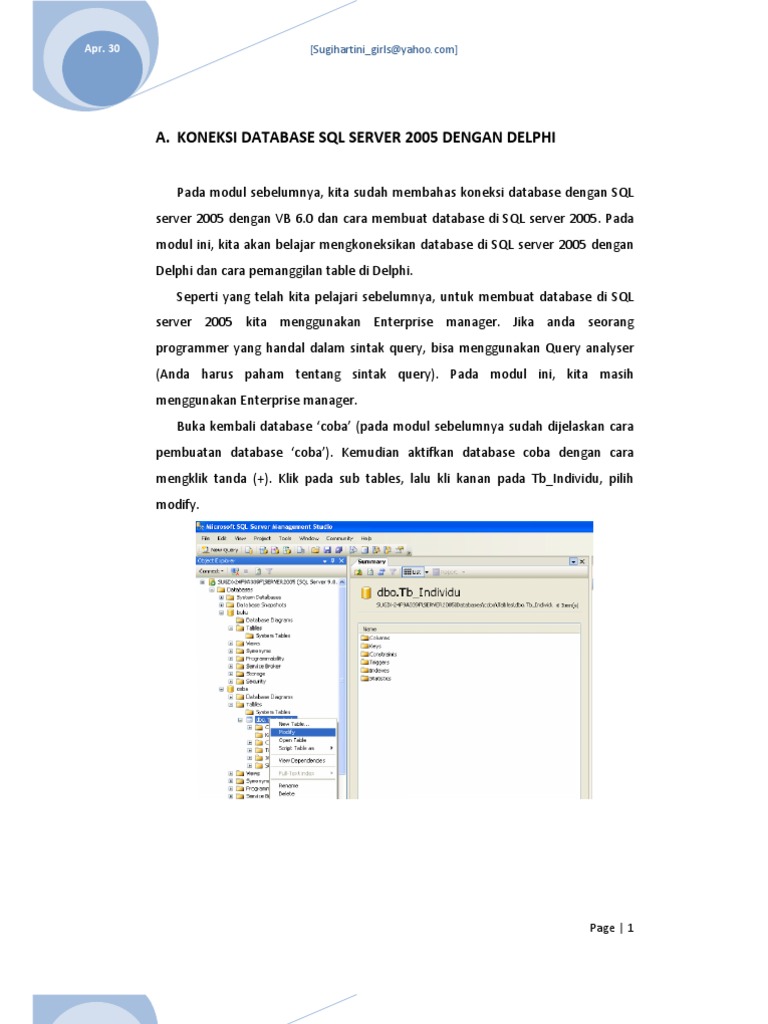 Koneksi SQL Server 2005 dengan Delphi | PDF | Karier & Perkembangan ...