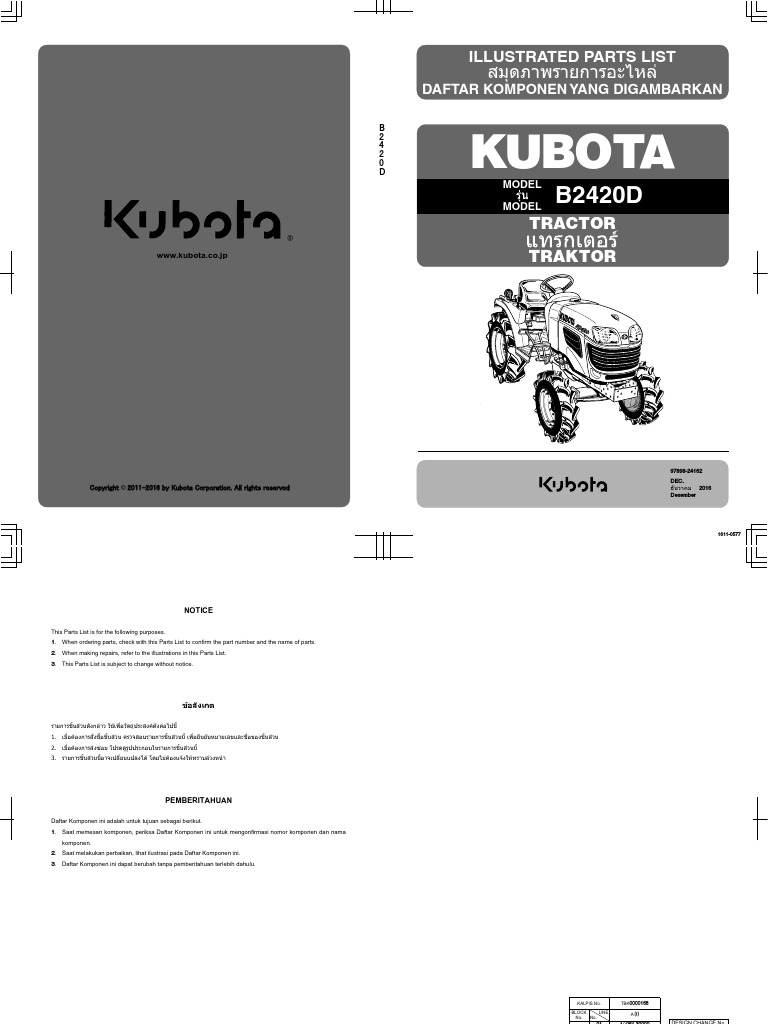 Parts List B2420 Kubota Traktor | PDF