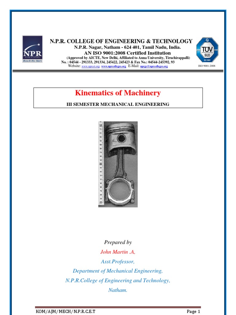 Kinematics of Machinery Overview | PDF | Kinematics | Machines