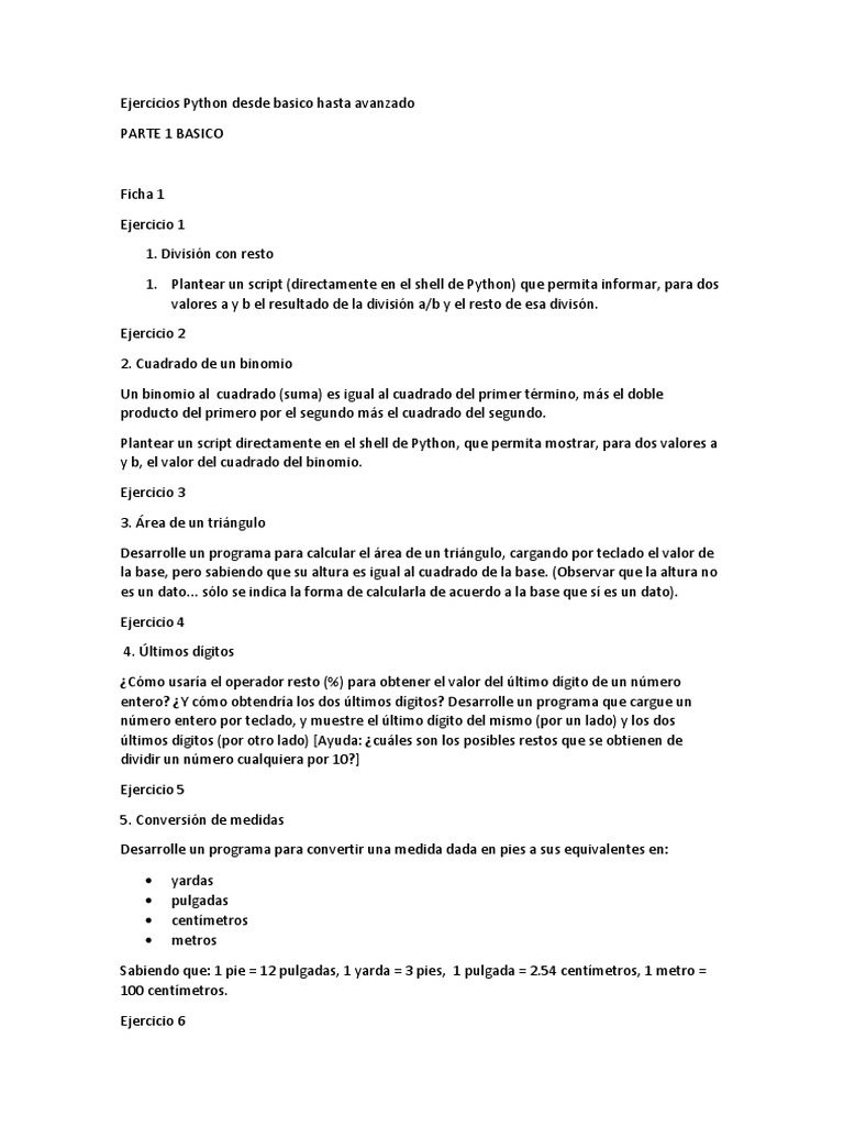 Ejercicios Python Desde Basico Hasta AvanzadoNIVEL BASICO | PDF