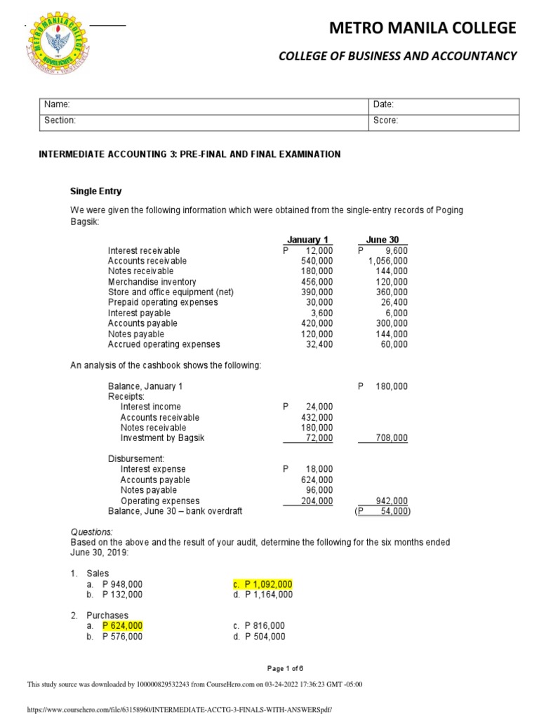 Intermediate Accounting 3 Exam Review | PDF | Investing | Expense