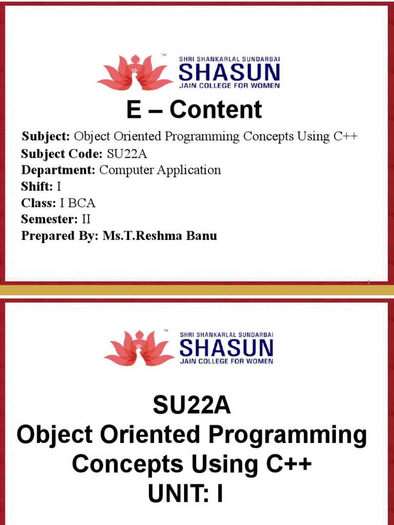 C++ Unit 1 | PDF | Class (Computer Programming) | Object Oriented ...