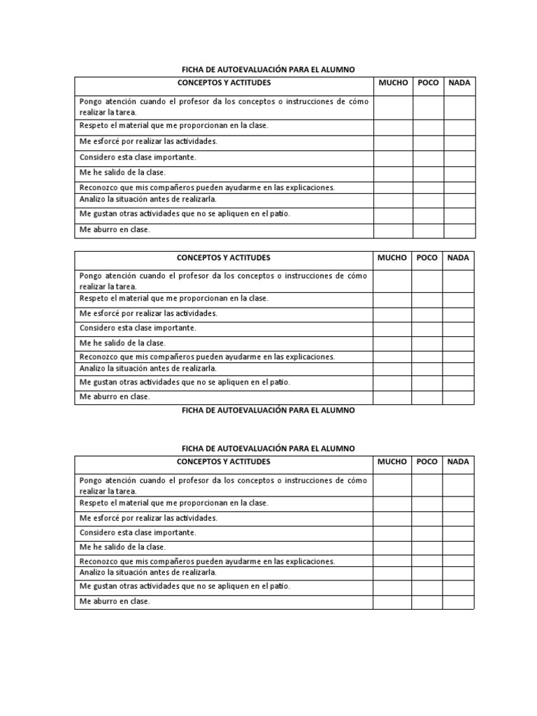 Ficha de Autoevaluación para El Alumno | PDF