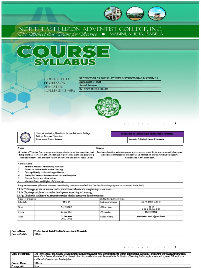 Production of Social Studies Instructional Materials Course Syllabi