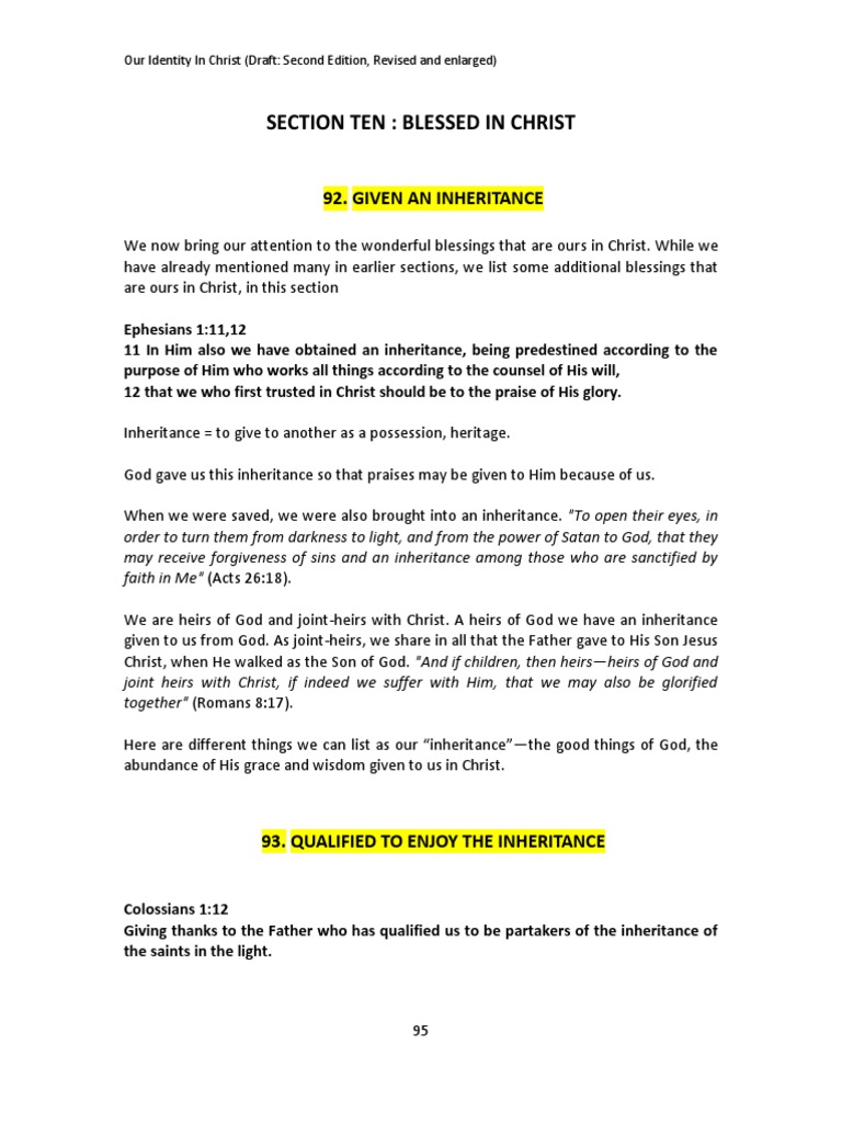 Inheritance and Blessings in Christ | PDF | Jesus | Eternal Life ...