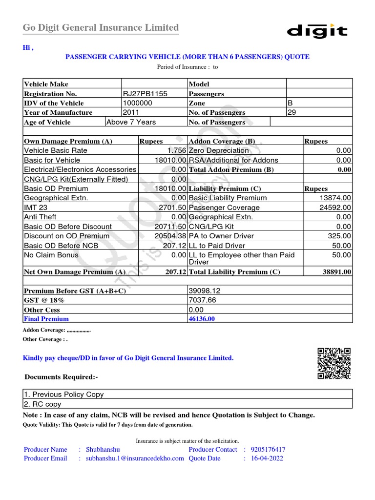 Go Digit General Insurance Limited Hi, Passenger Carrying Vehicle
