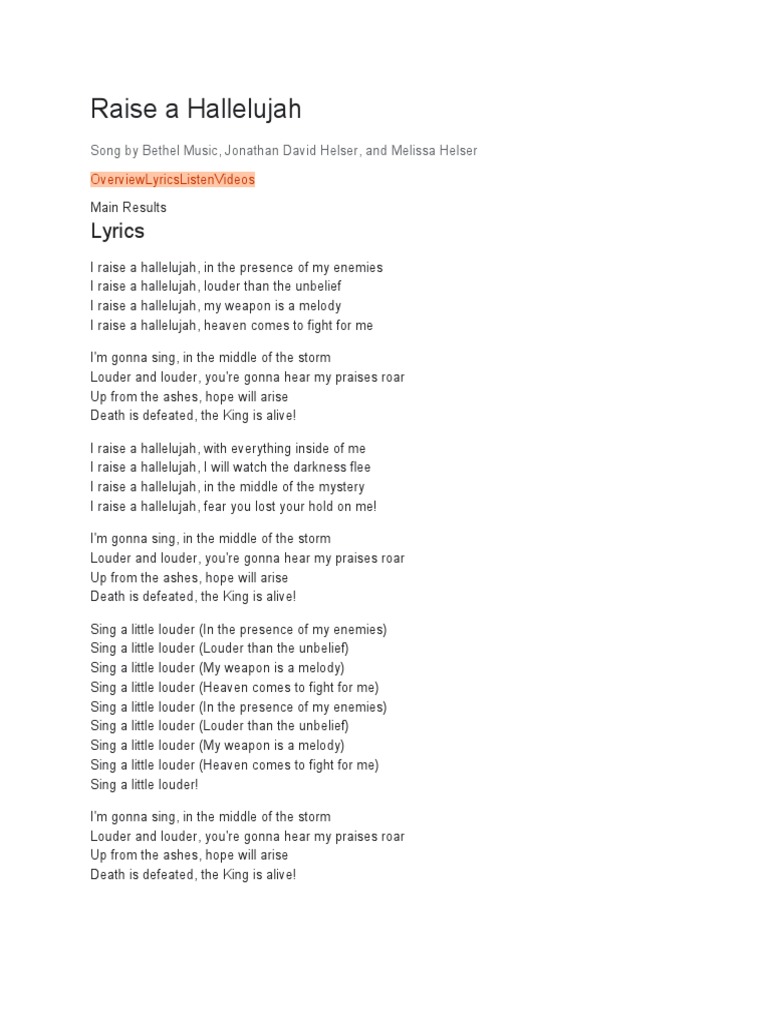 Raise A Hallelujah Lyrics | PDF