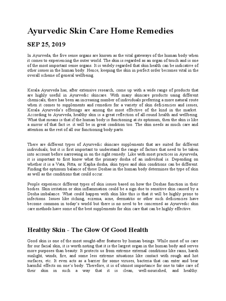 Ayurvedic Skin Care Home Remedies PDF Ayurveda Omega 3 Fatty Acid