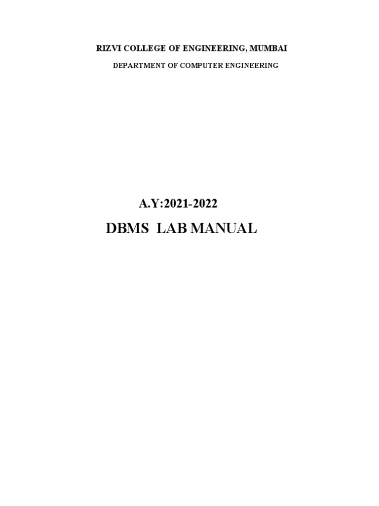 Dbms Lab Manual Rizvi College of Engineering, Mumbai PDF