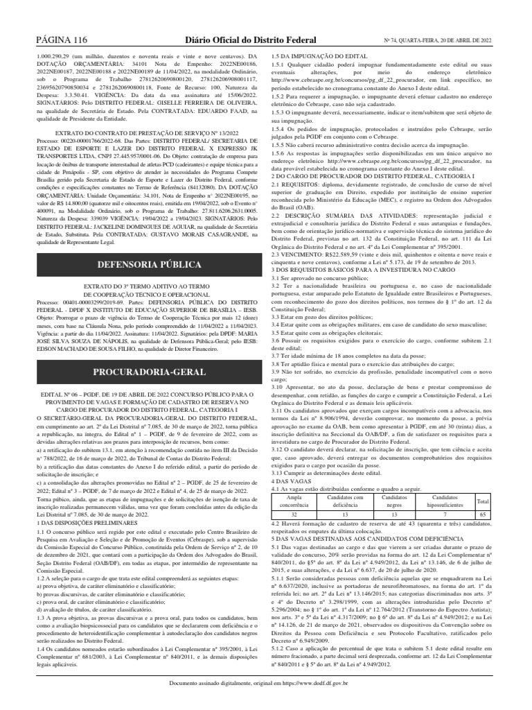 DODF 074 20042022 INTEGRApáginas116134 PDF Deficiência Advogado