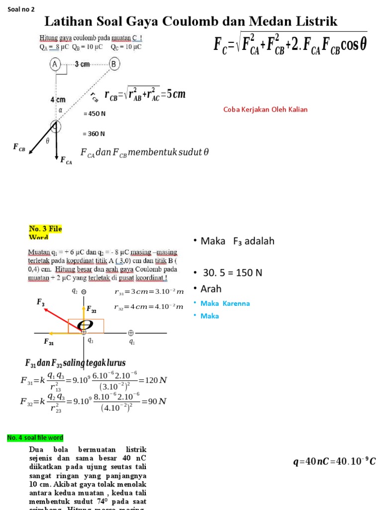 Latihan Soal Gaya Coulomb Dan Medan Listrik | PDF