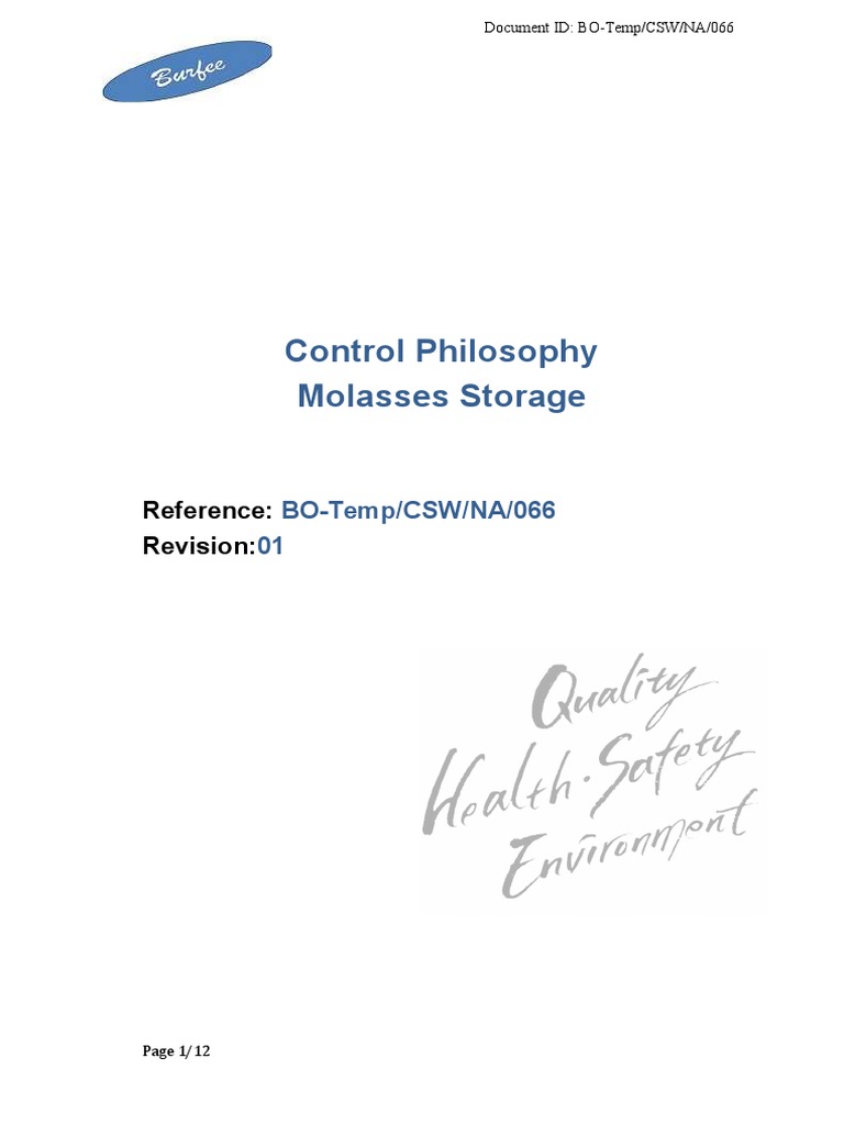 Control Philosophy for Molasses Storage | PDF | Pump | Switch