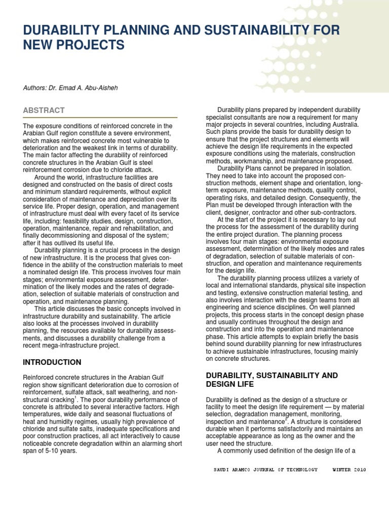 Durability Planning for Infrastructure | PDF | Corrosion | Concrete