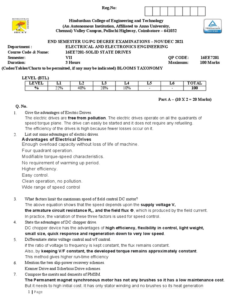 16EE7201Solid State Drives PDF Electric Motor Mechanical Engineering