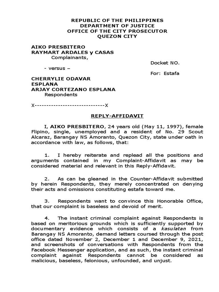 Republic of The Philippines Department of Justice Office of The City