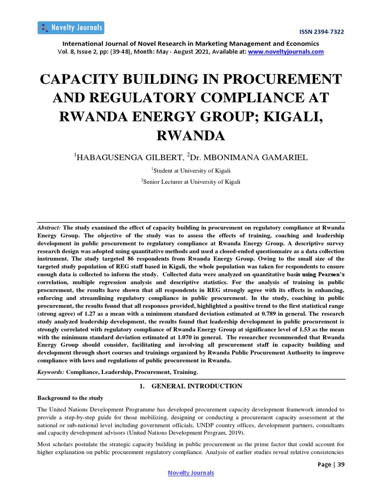 Capacity Building in Procurement and Regulatory Compliance at Rwanda ...