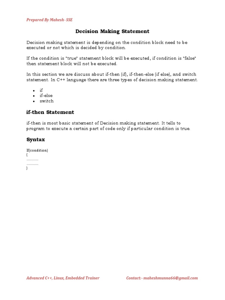 C++ Decision Making Statements | PDF | Control Flow | Data Type