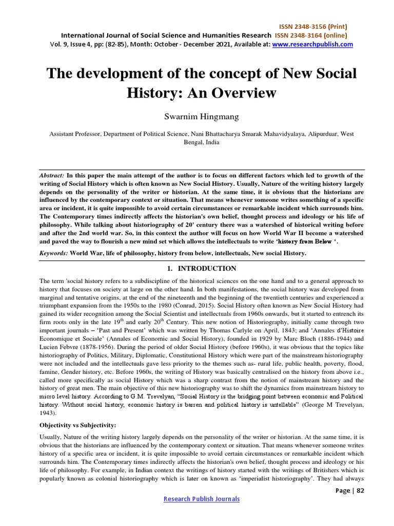 The Development of The Concept of New Social History An Overview PDF
