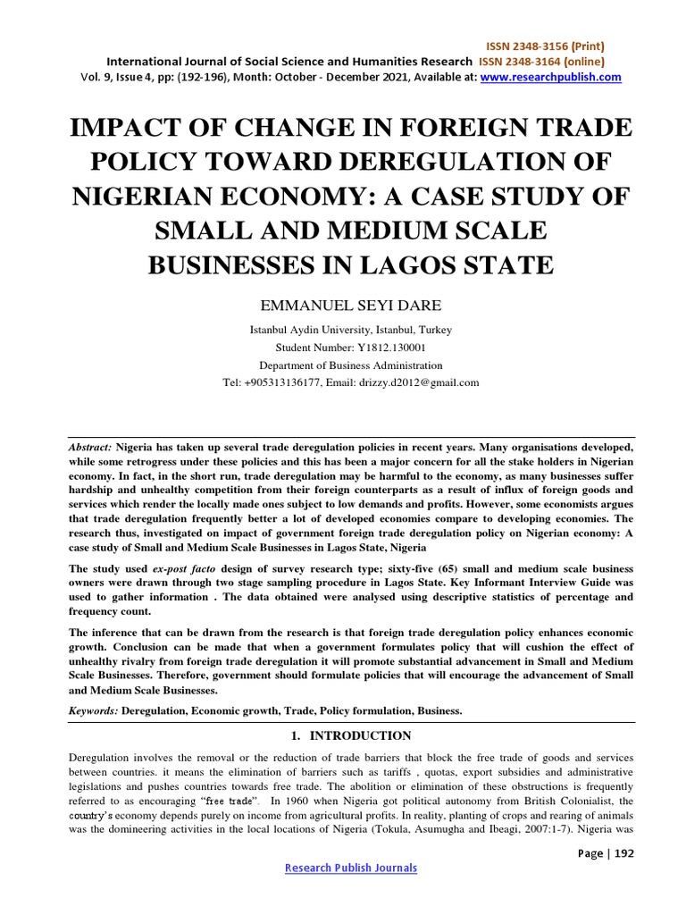 Impact of Trade Deregulation on Nigeria's SMEs | PDF | Nigeria | Economies