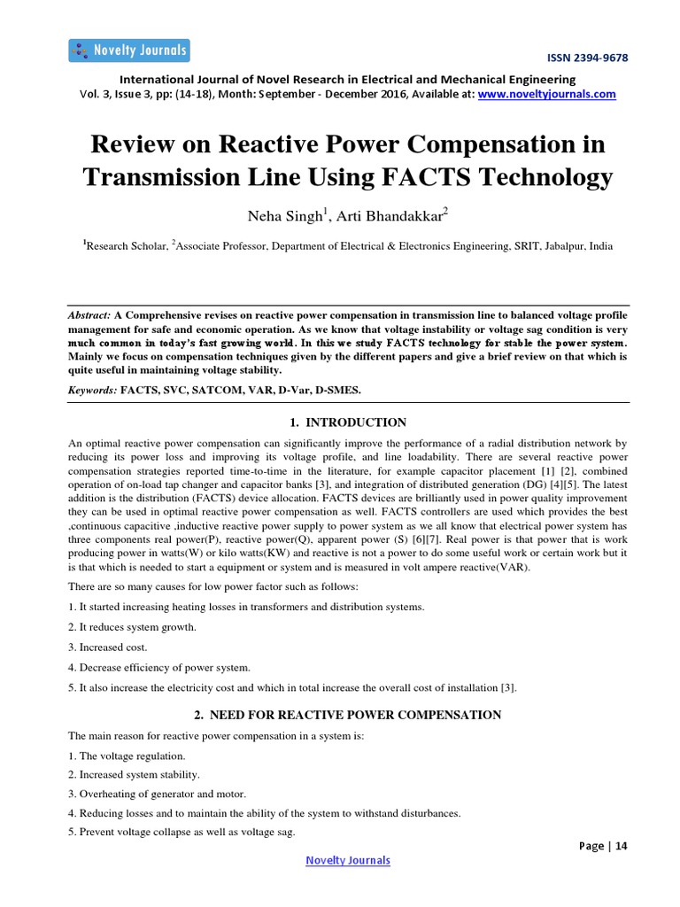 Review On Reactive Power Compensation in Transmission Line Using FACTS ...