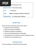 UNIT I - Modern Concepts & Trends of Child Health Care