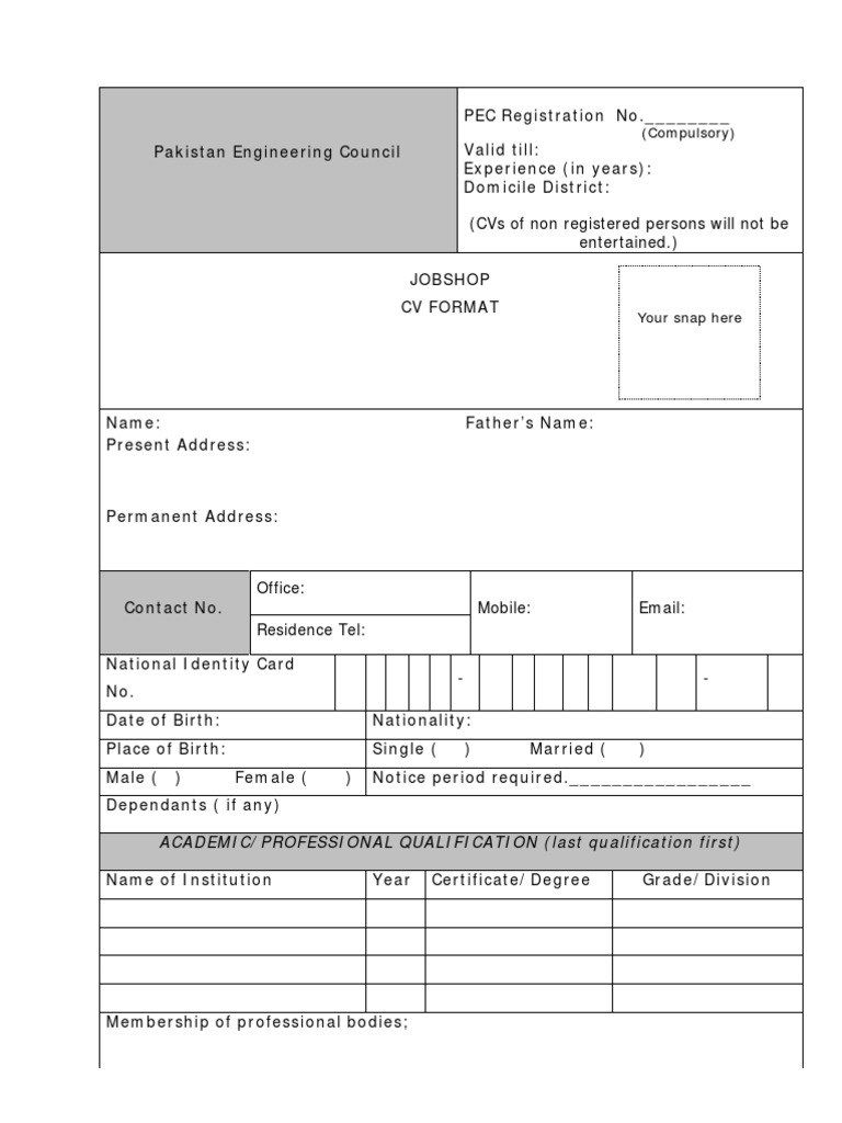 Standar C.V Format (PEC) | PDF | Professional Certification ...