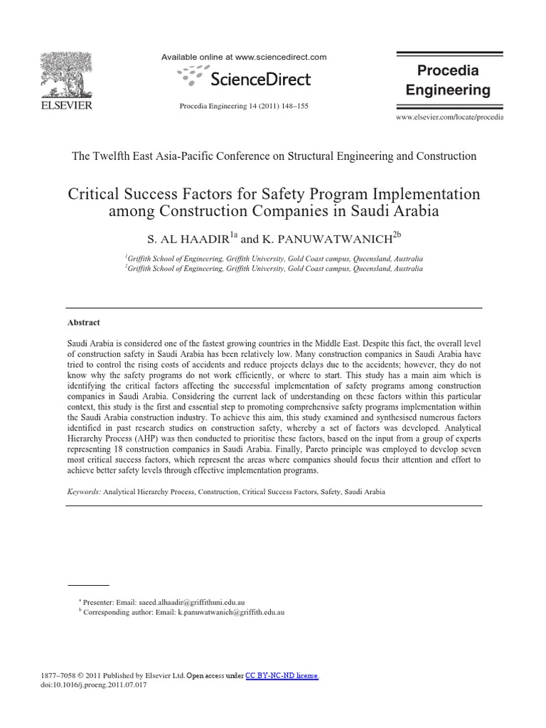 Critical Success Factors For Safety Program Implementation Among ...