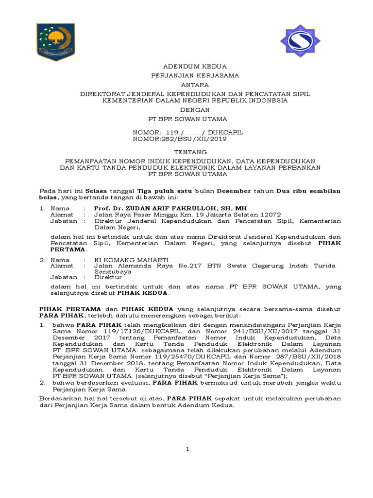 Adendum Kedua PKS Kementerian dan BPR | PDF | Bisnis | Hukum