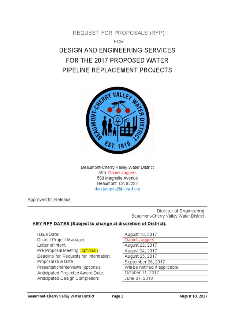RFP for 2017 Water Pipeline Design Services | PDF | Geotechnical ...