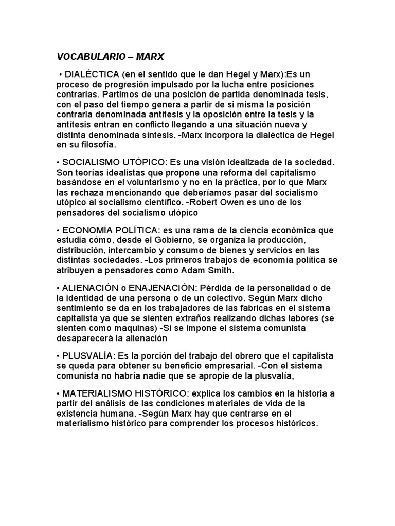 Vocab Marx PDF Karl Marx Capitalismo