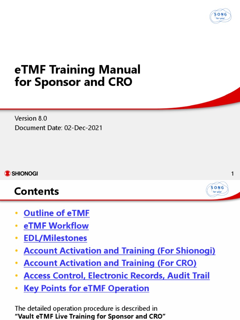ETMF Training Manual For Sponsor and CRO V8.0 | PDF