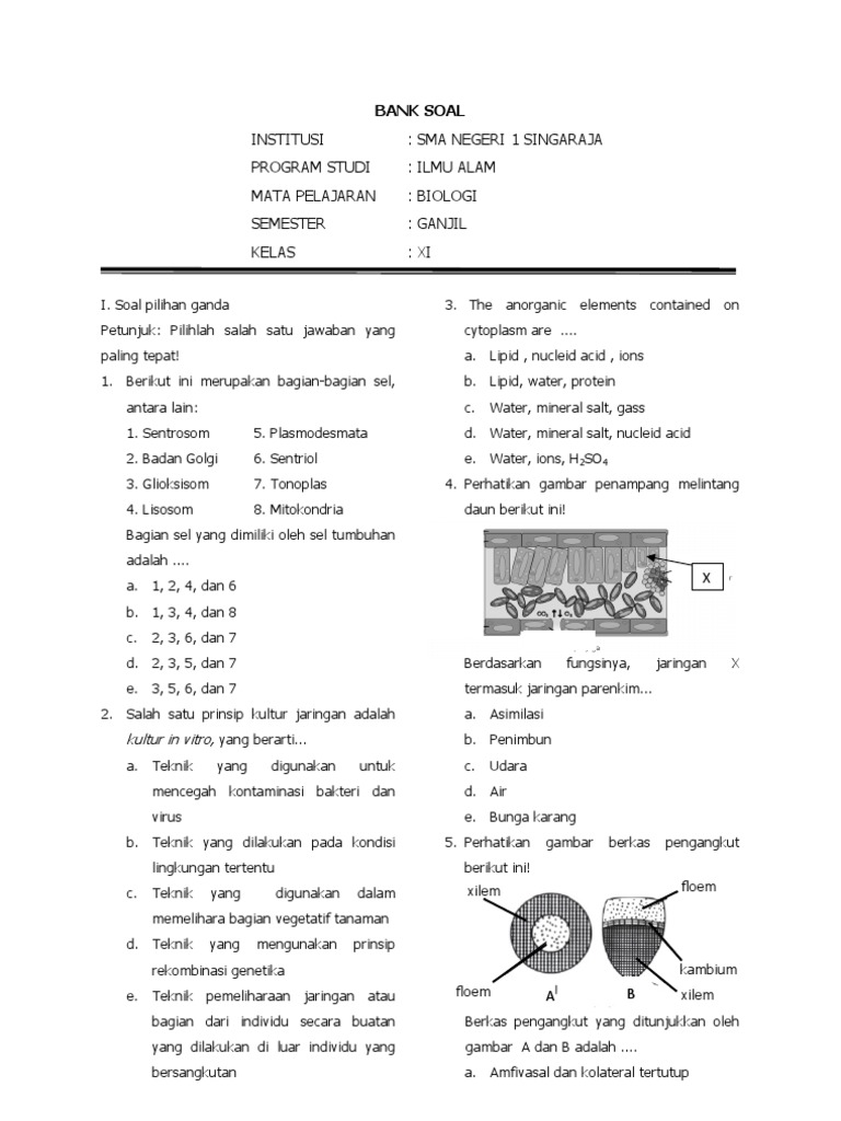  Bank  Soal  Biologi Sama Kelas  Xi 