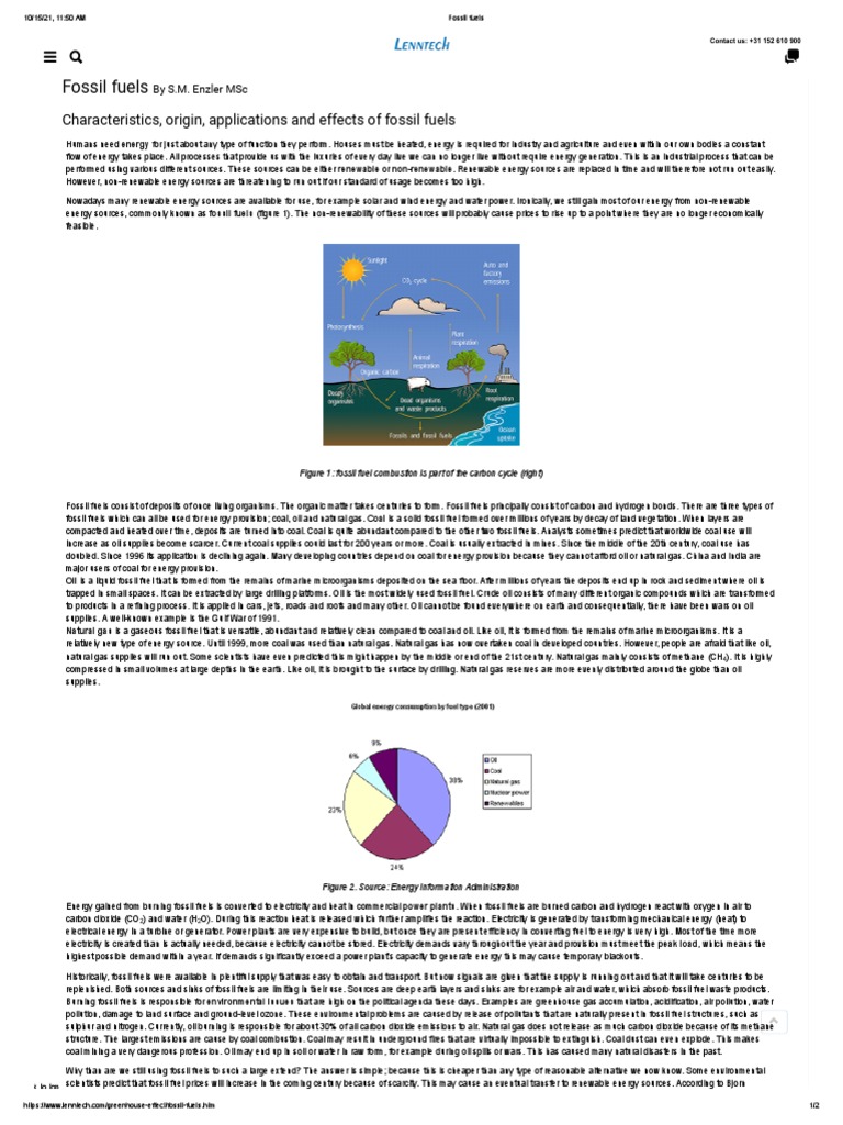Fossil Fuels Characteristics, Origin, Applications and Effects of