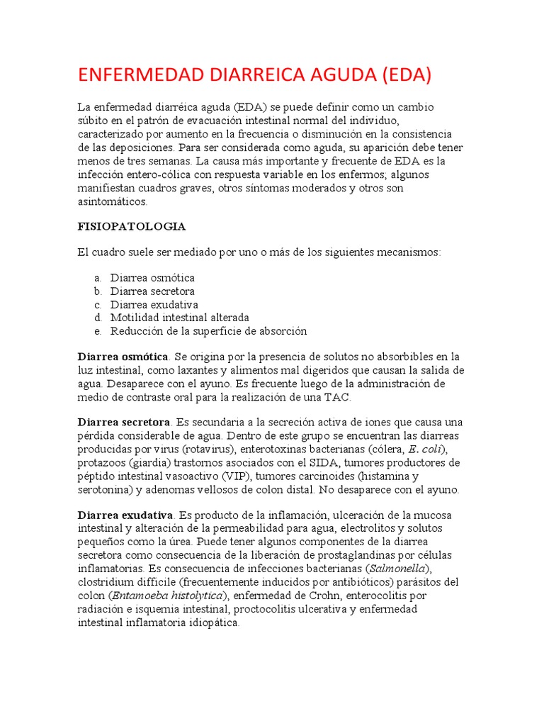 Enfermedad Diarreica Aguda (Eda) : Fisiopatologia | PDF | Diarrea ...