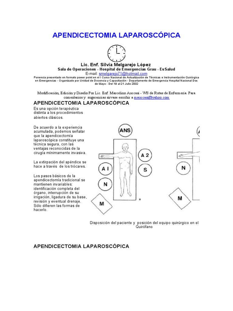 Apendicectomía Laparoscópica: Técnica y Equipos | PDF | Cirugía ...