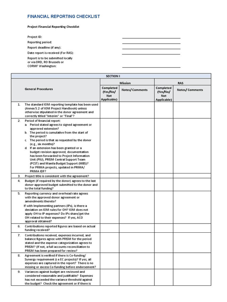 Project Financial Reporting Checklist | PDF | Expense | Budget