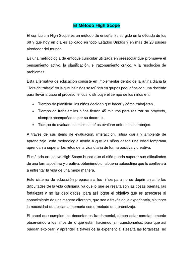 El Método High Scope | PDF | Aprendizaje | Plan de estudios