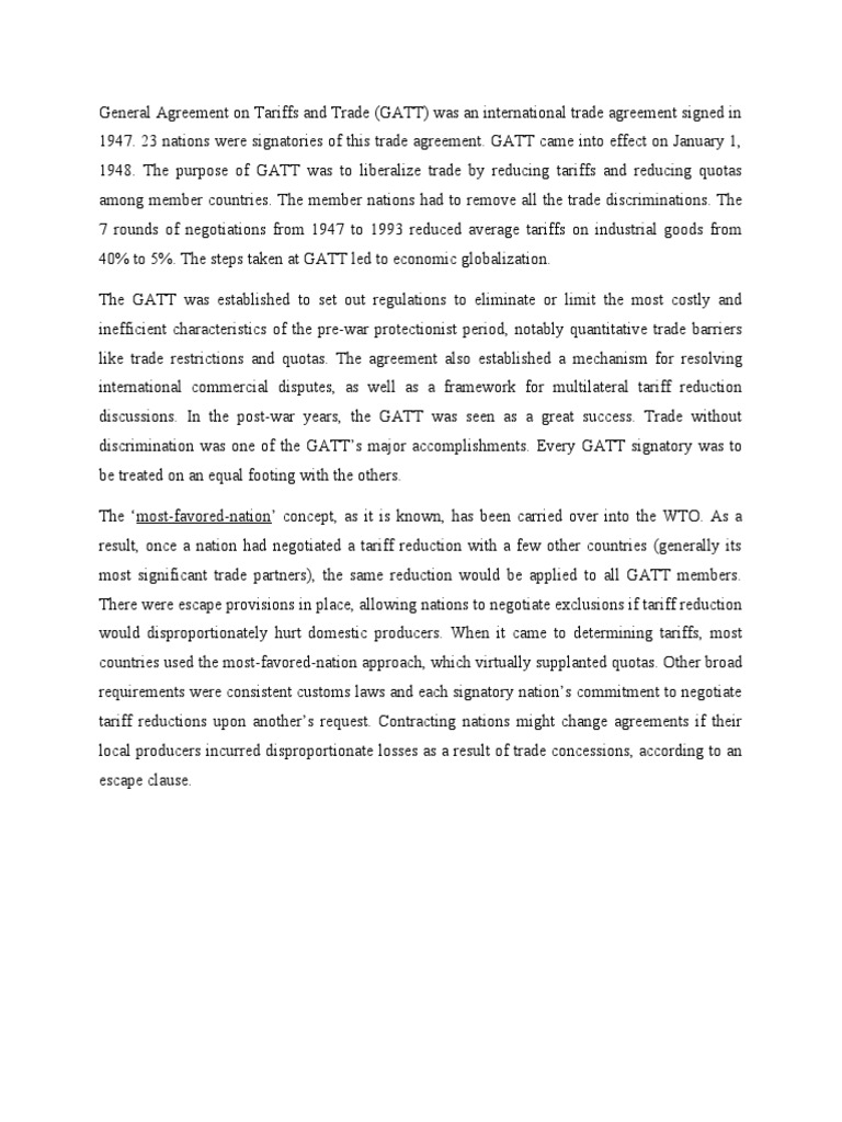 All About GATT | PDF | Uruguay Round | General Agreement On Tariffs And ...