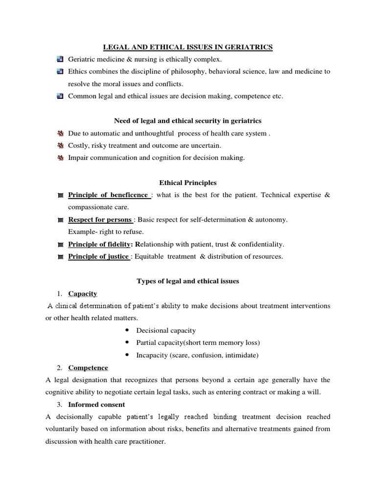 Legal and Ethical Issues in Geriatrics | PDF | Medical Ethics ...
