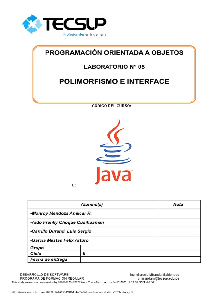 Laboratorio de Polimorfismo en Java | PDF | Java (lenguaje de ...